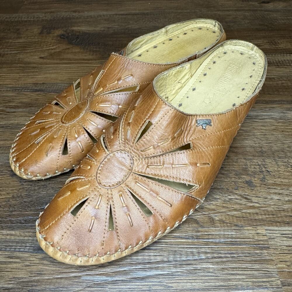Pikolinos Women's Brown Leather Cut Out Mules, Size 40 EU Made In Spain